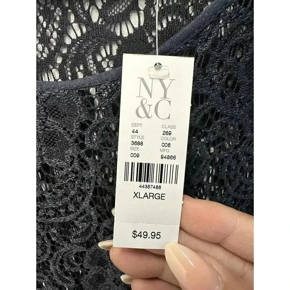 New York & Company Women’s‎ Size XL Blue Lace See-Through Blouse